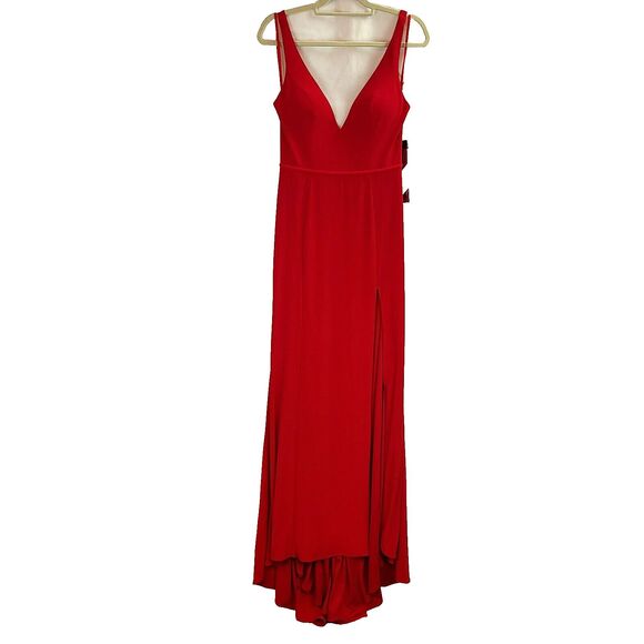 New MAC DUGGAL 25846 Red Sleeveless Plunge Neck High Slit Gown Women's (6) $278 - Picture 6 of 13
